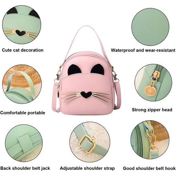 Pink PU Leather Girls Bag Multiple Carry Styles Compact Cute Princess Gift - Picture 5 of 5